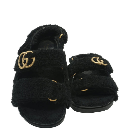 Gucci	Mandals Fur Black size 38.5 ( wide fit)