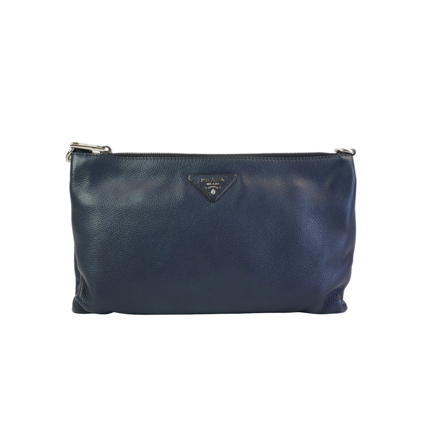 Prada Vitello Daino Flat Crossbody Bag Dark Blue SHW Medium