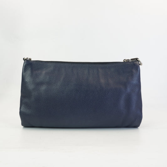 Prada Vitello Daino Flat Crossbody Bag Dark Blue SHW Medium