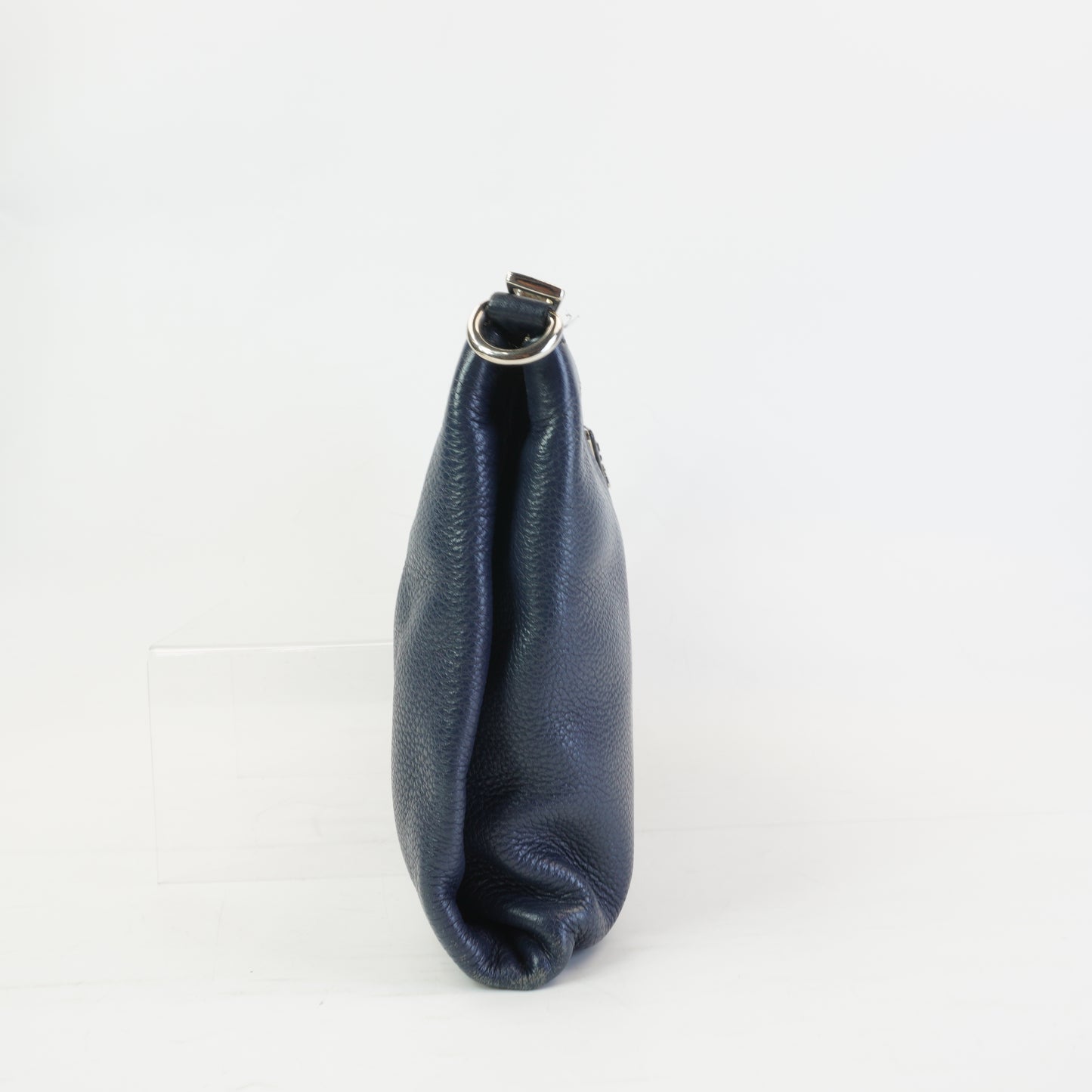 Prada Vitello Daino Flat Crossbody Bag Dark Blue SHW Medium