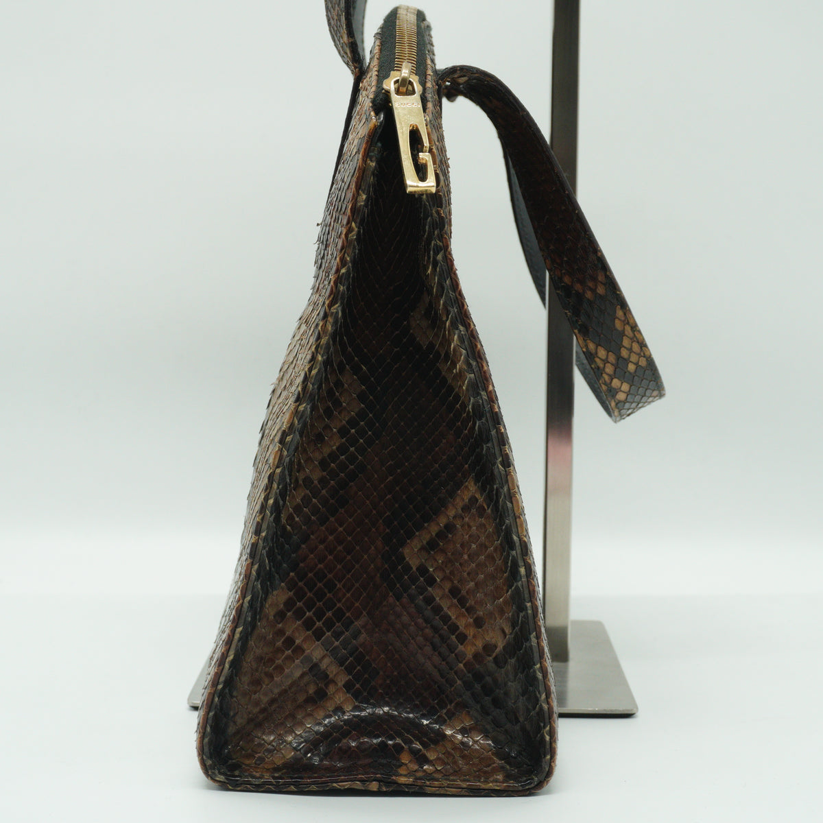 Gucci	Vintage Gucci Brown/ bordeaux Python Snakeskin Top Handle Bag