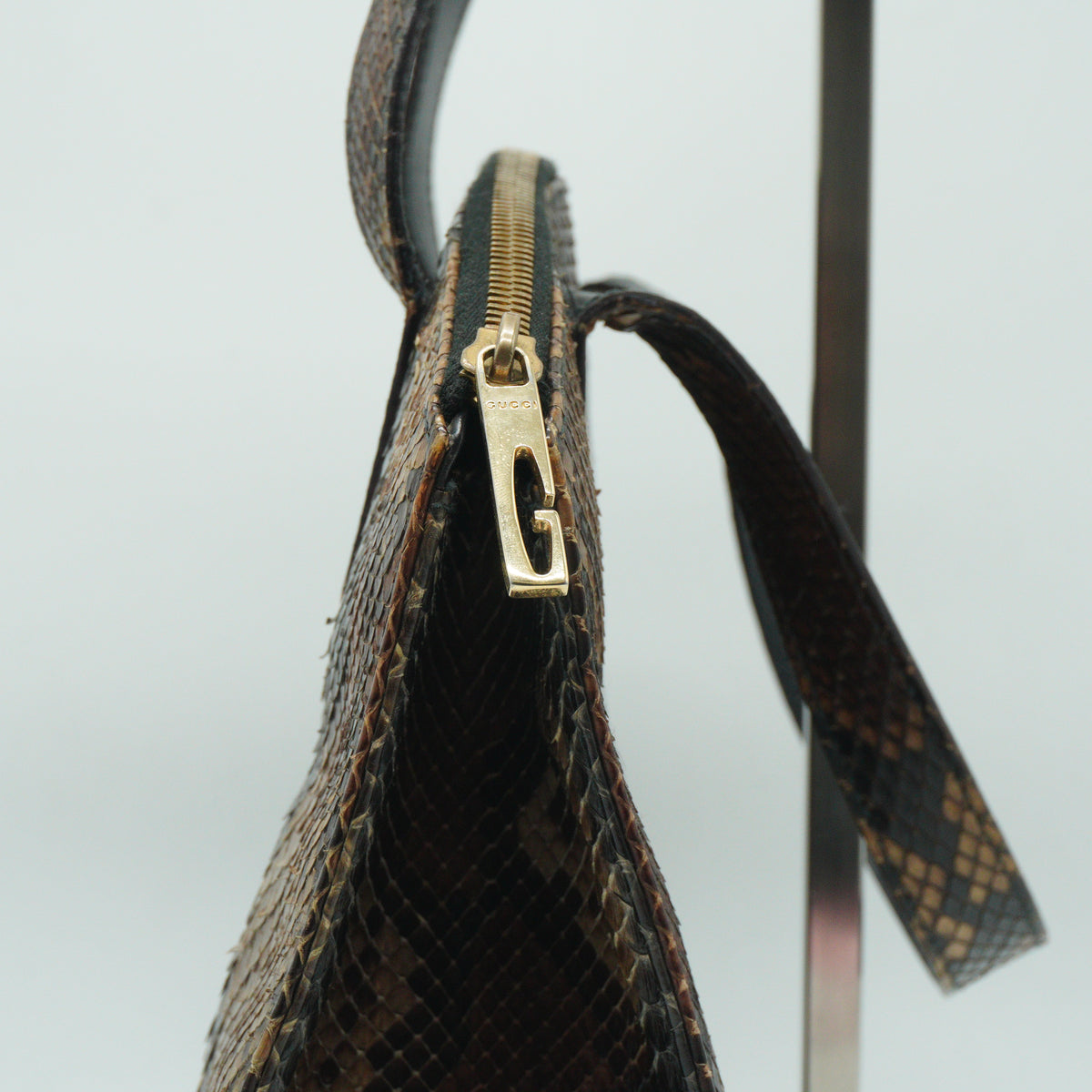 Gucci	Vintage Gucci Brown/ bordeaux Python Snakeskin Top Handle Bag