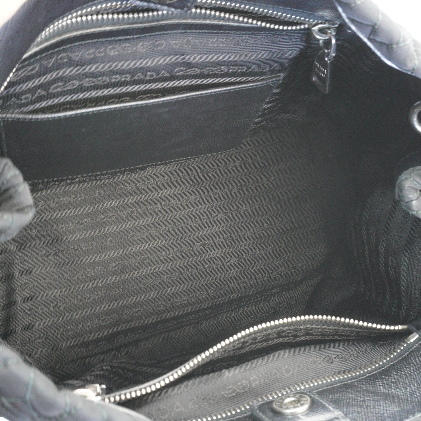 Prada Tessuto Impunto Quilted Chain Tote Bag Black SHW Medium
