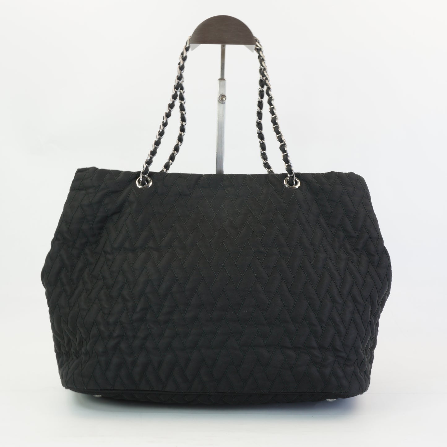 Prada Tessuto Impunto Quilted Chain Tote Bag Black SHW Medium