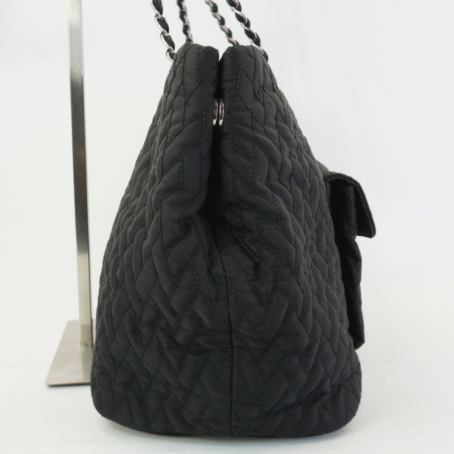 Prada Tessuto Impunto Quilted Chain Tote Bag Black SHW Medium