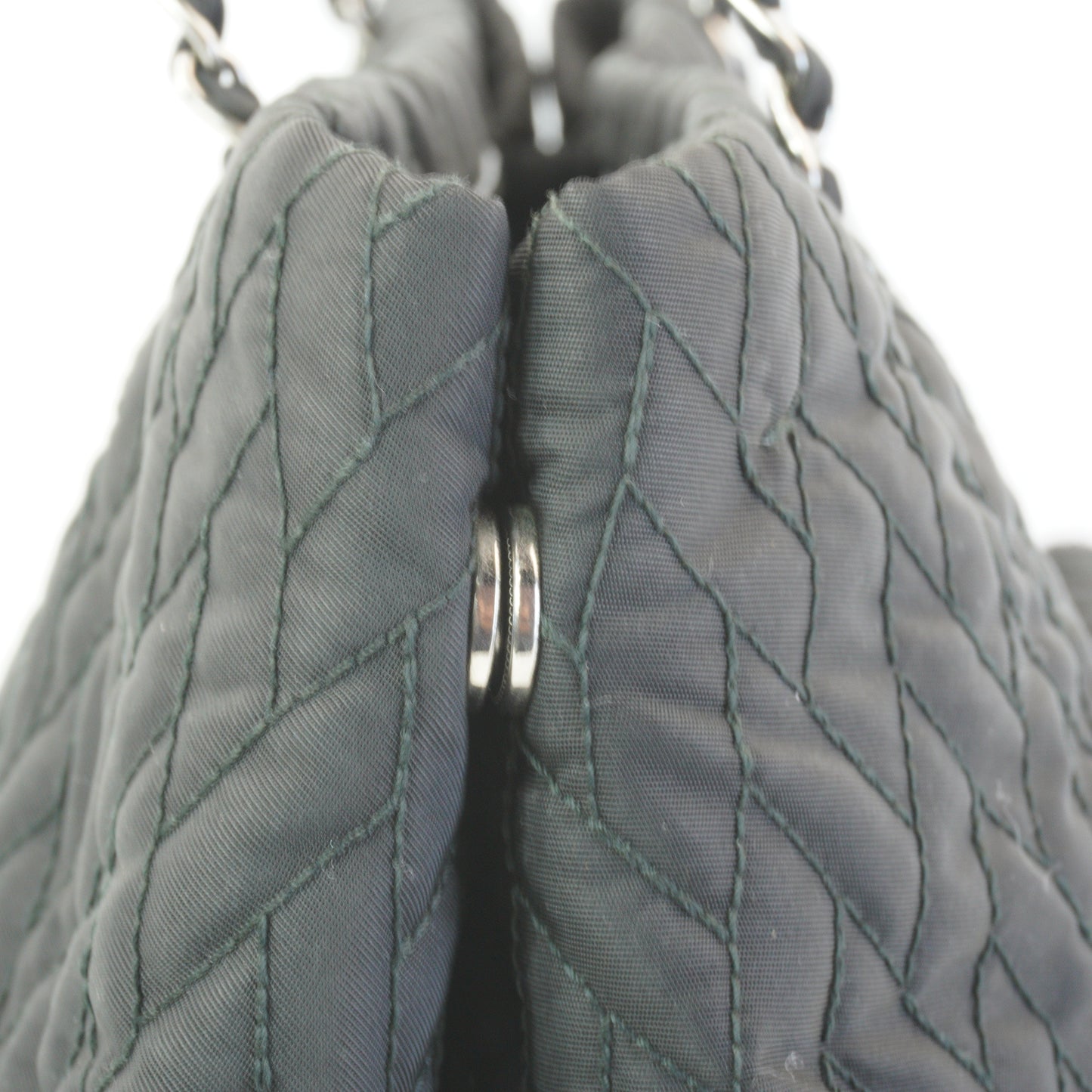 Prada Tessuto Impunto Quilted Chain Tote Bag Black SHW Medium
