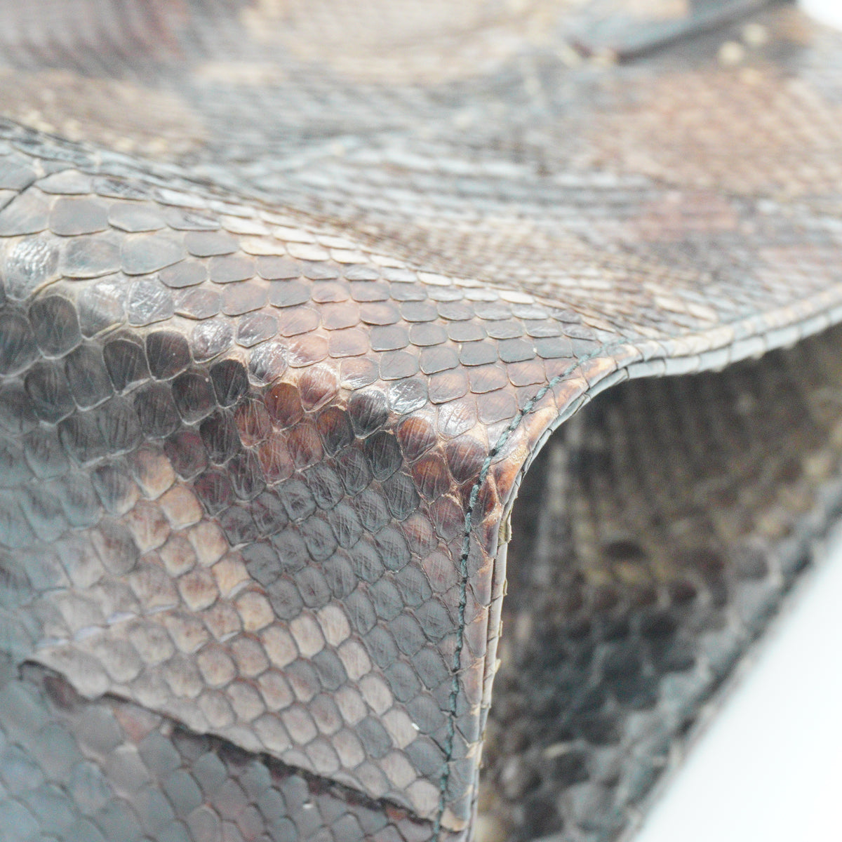 Gucci	Vintage Gucci Brown/ bordeaux Python Snakeskin Top Handle Bag