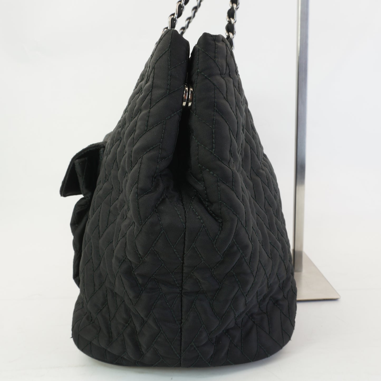 Prada Tessuto Impunto Quilted Chain Tote Bag Black SHW Medium