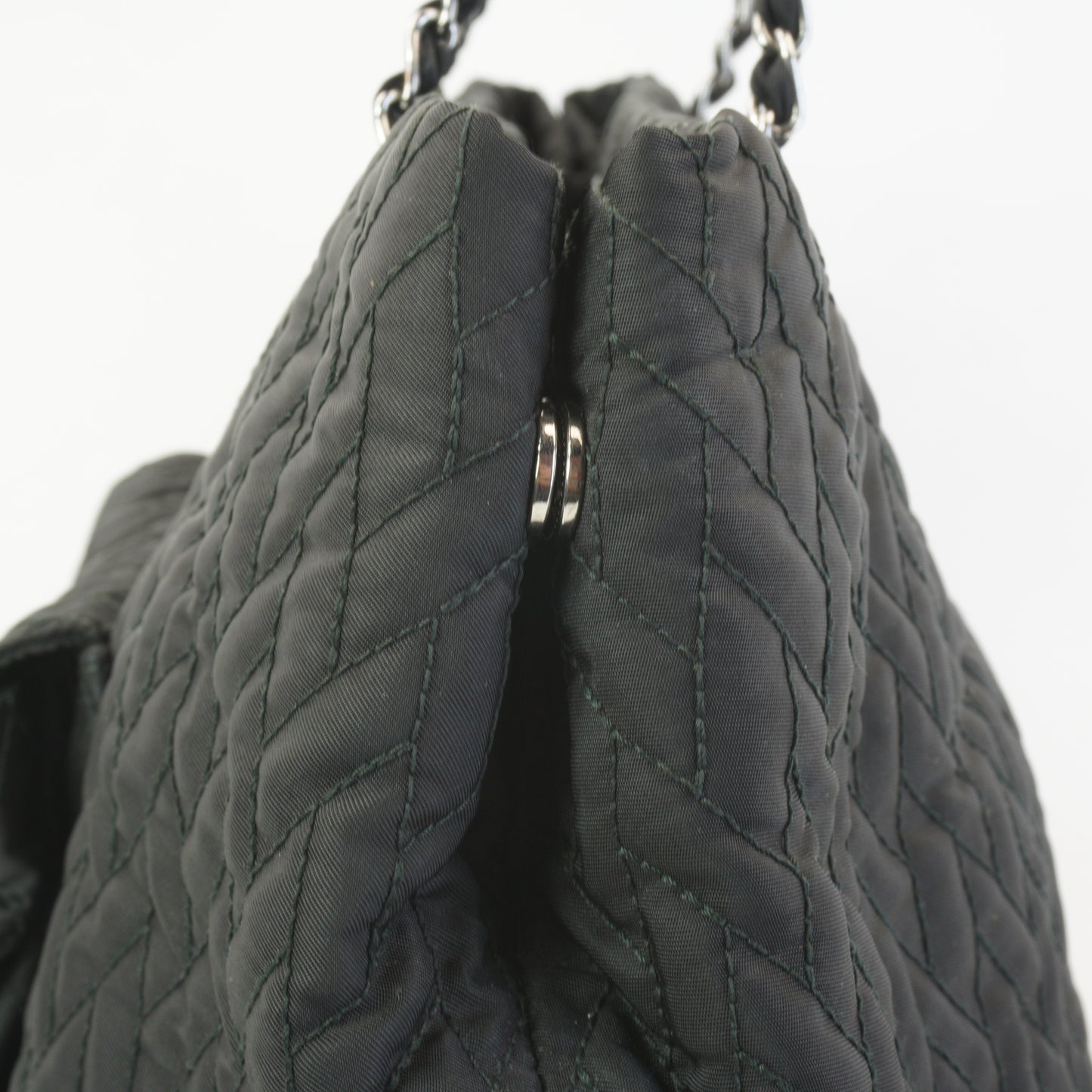 Prada Tessuto Impunto Quilted Chain Tote Bag Black SHW Medium
