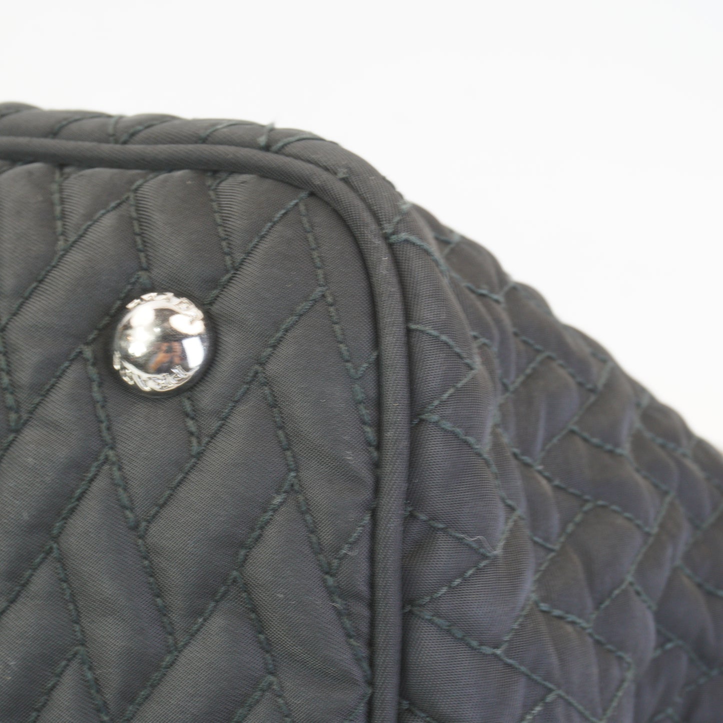 Prada Tessuto Impunto Quilted Chain Tote Bag Black SHW Medium