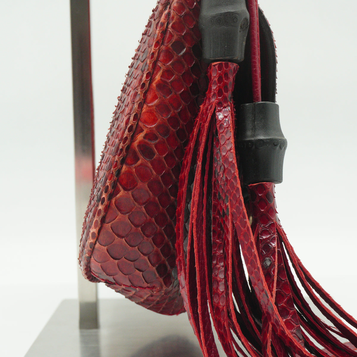 Gucci	Small Nouveau Python Fringe Bamboo Flap Shoulder Bag in Cherry Red Python