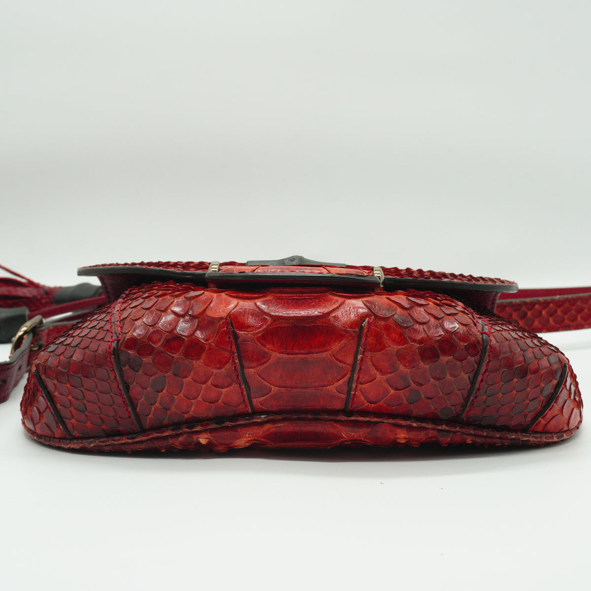 Gucci	Small Nouveau Python Fringe Bamboo Flap Shoulder Bag in Cherry Red Python