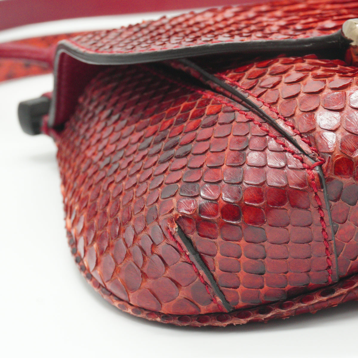 Gucci	Small Nouveau Python Fringe Bamboo Flap Shoulder Bag in Cherry Red Python