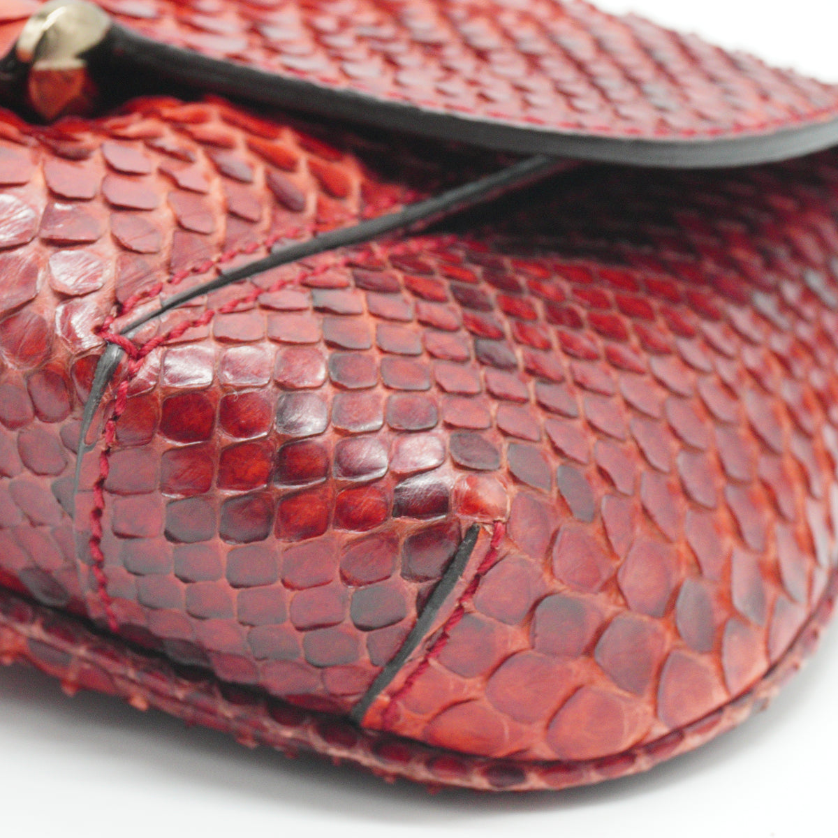 Gucci	Small Nouveau Python Fringe Bamboo Flap Shoulder Bag in Cherry Red Python