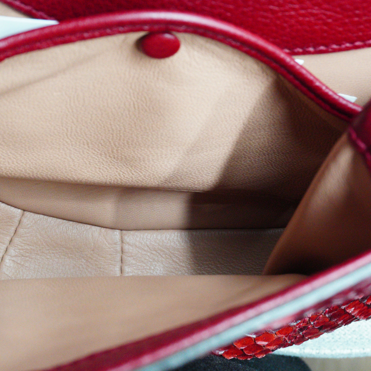 Gucci	Small Nouveau Python Fringe Bamboo Flap Shoulder Bag in Cherry Red Python