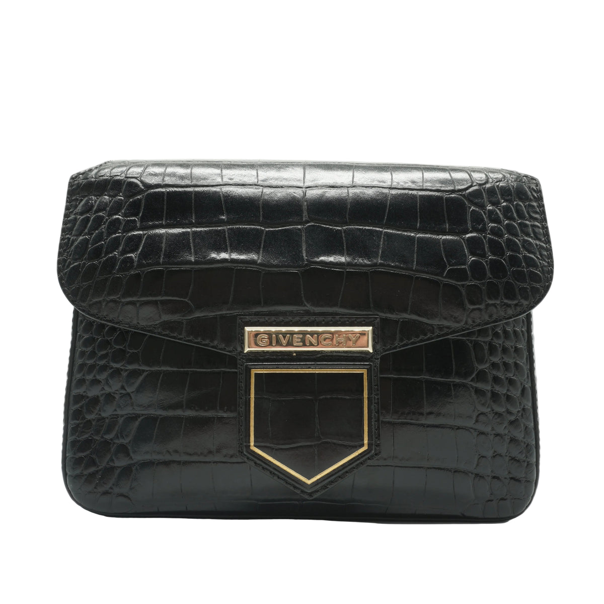 Givenchy	"Black Croc Embossed Leather Small Nobile Crossbody Black GHW"