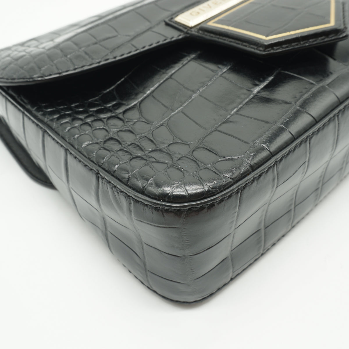 Givenchy	"Black Croc Embossed Leather Small Nobile Crossbody Black GHW"