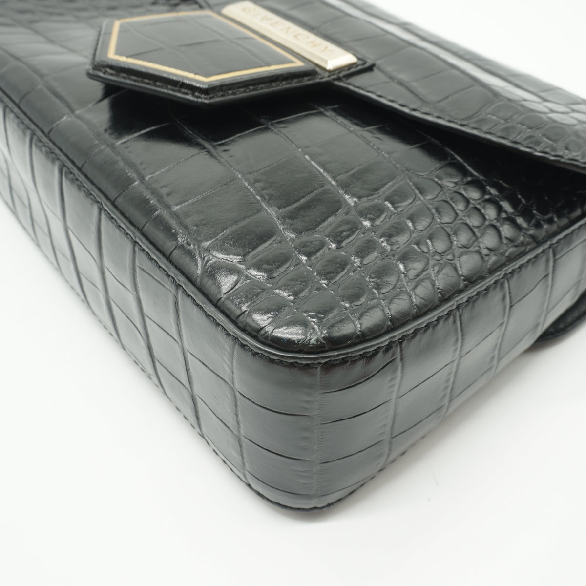 Givenchy	"Black Croc Embossed Leather Small Nobile Crossbody Black GHW"
