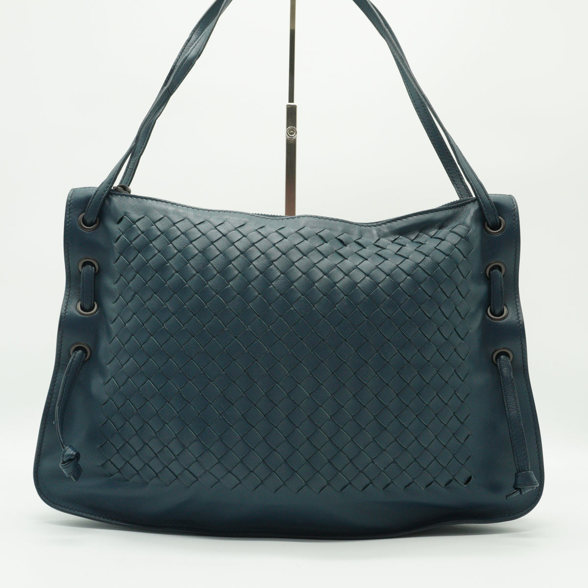 Bottega Veneta	Intrecciato Woven Leather Shoukder Bag Slate Blue MHW