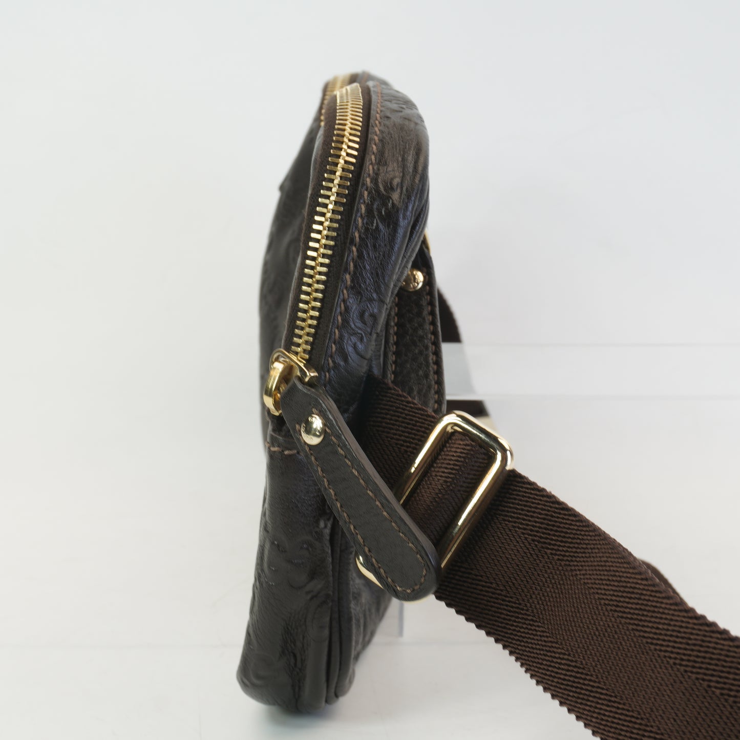 Gucci Guccissima Double Zip Pocket Belt Bag Dark Brown GHW