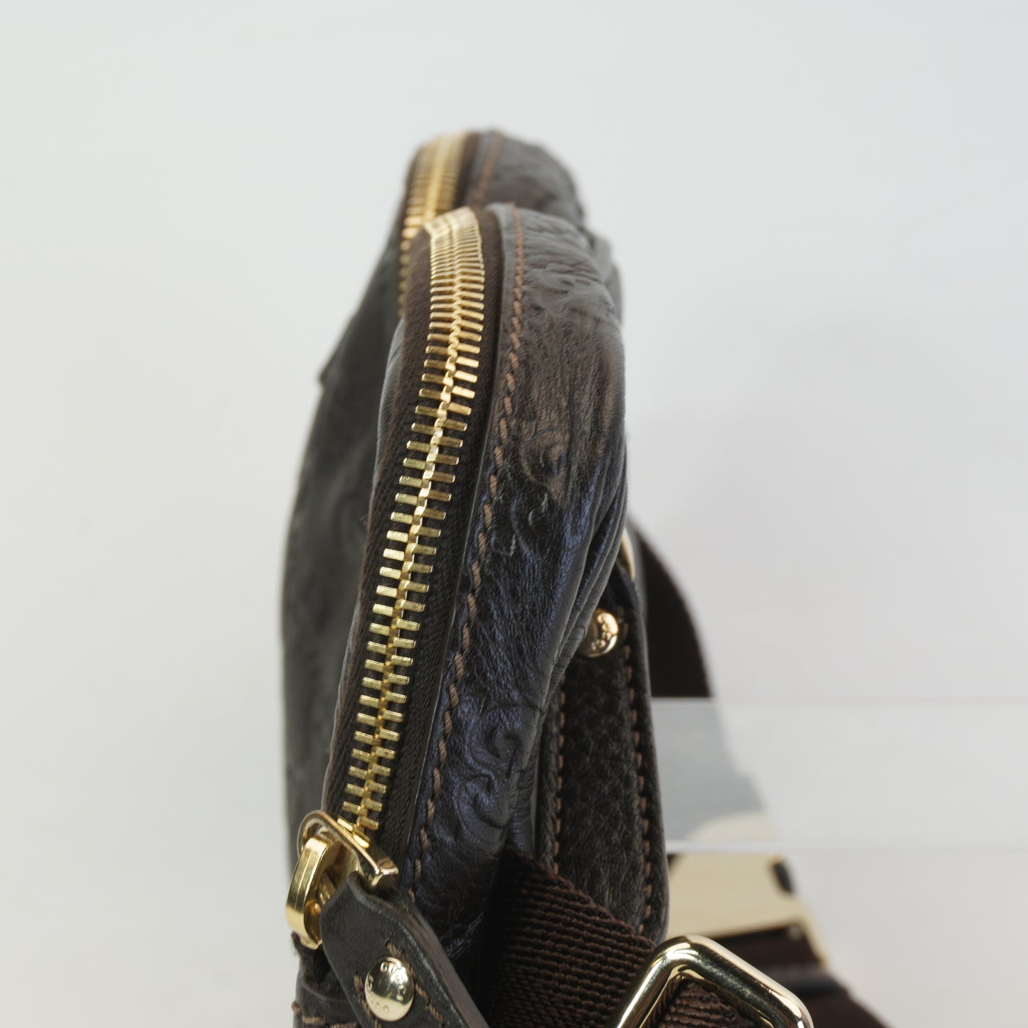 Gucci Guccissima Double Zip Pocket Belt Bag Dark Brown GHW