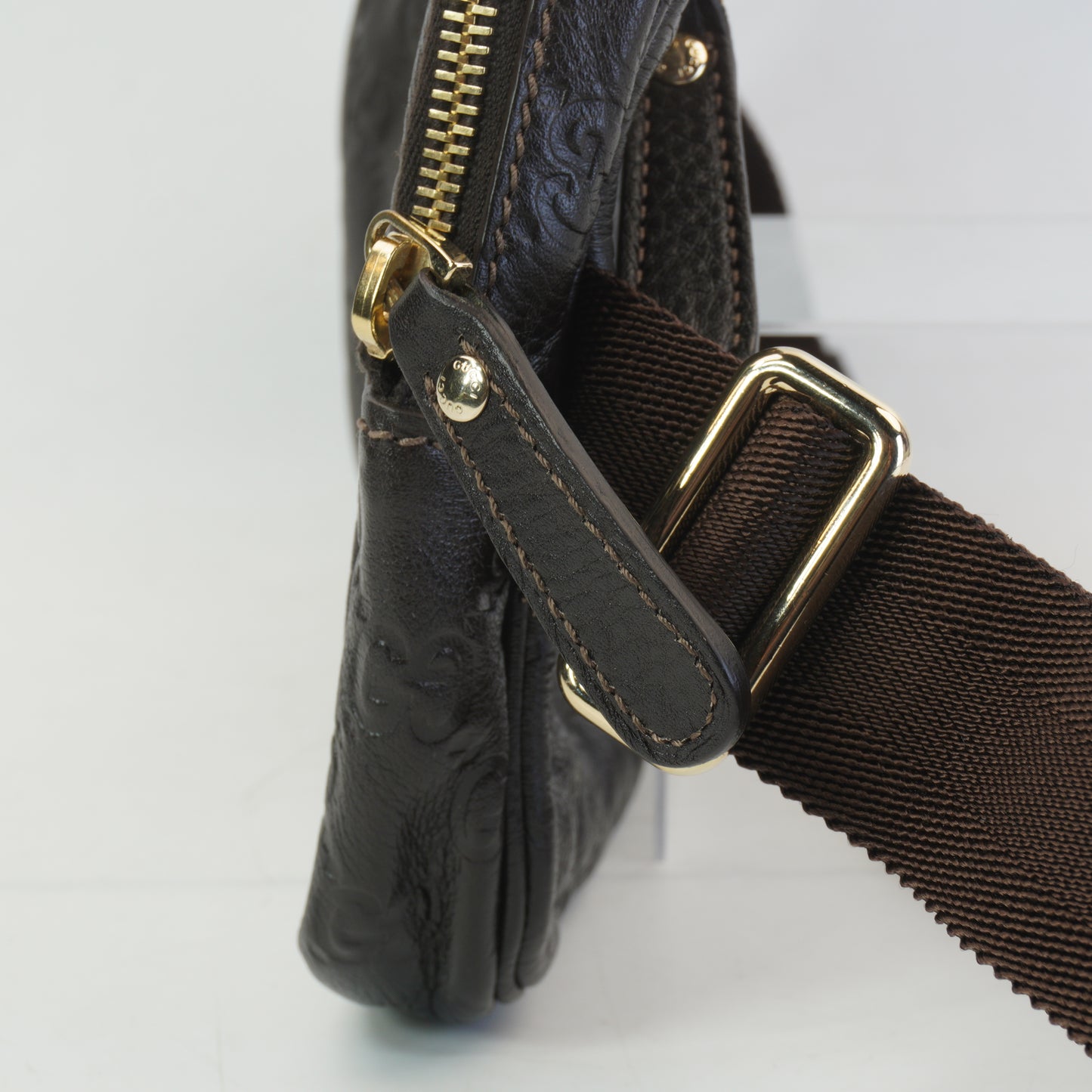 Gucci Guccissima Double Zip Pocket Belt Bag Dark Brown GHW