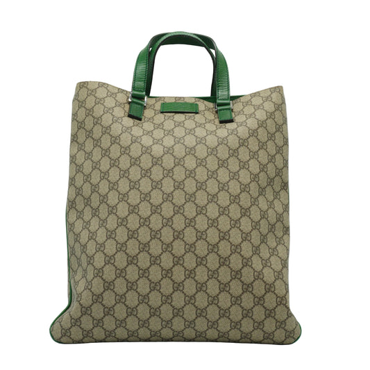 Gucci	GG Supreme Canvas Flat Tote Bag Beige/Green Large SHW