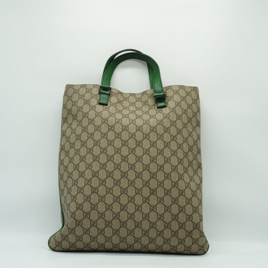 Gucci	GG Supreme Canvas Flat Tote Bag Beige/Green Large SHW