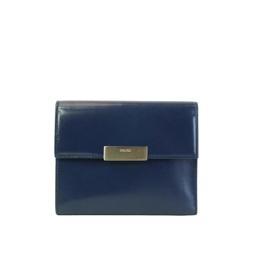 Prada Vitello Leather Compact Wallet Dark Blue SHW