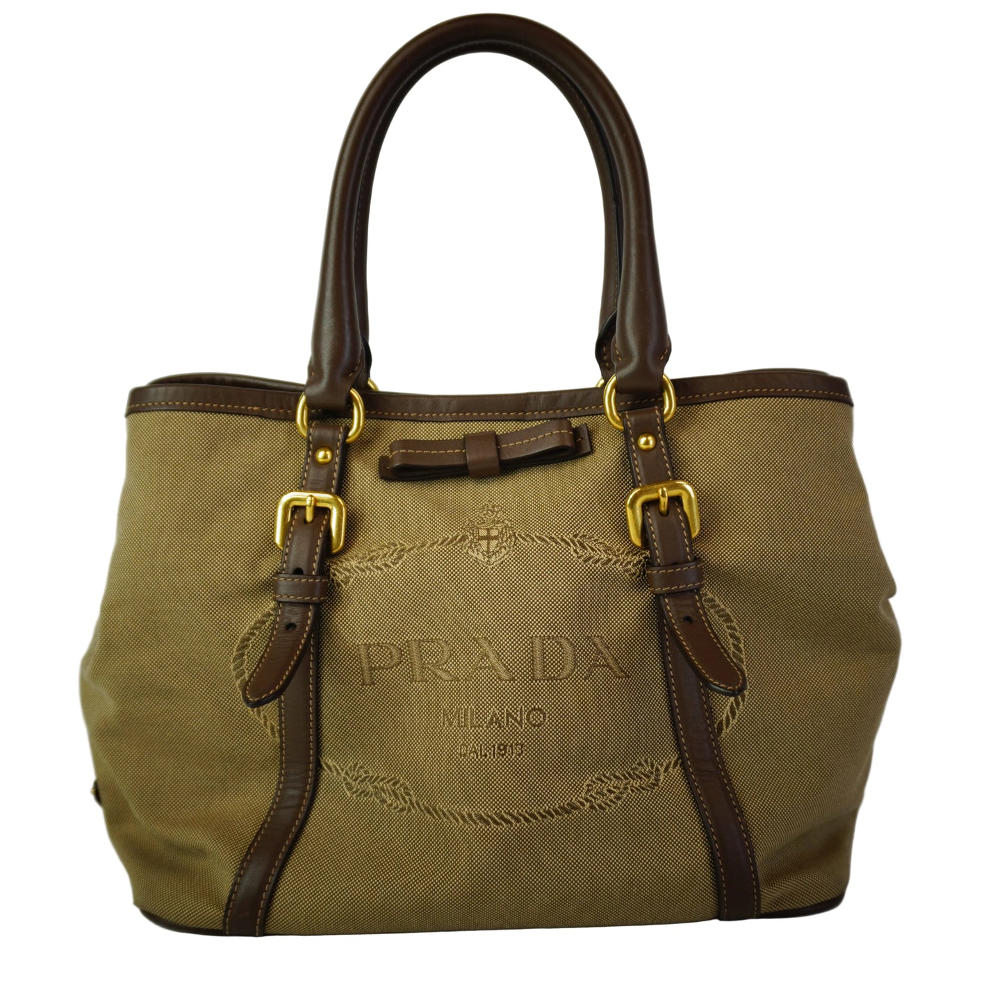 Prada Logo Jacquard Bow Tote Bag GHW Medium