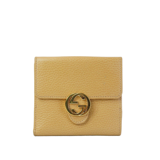 Gucci Interlocking G Leather Bifold Compact Wallet Tan GHW