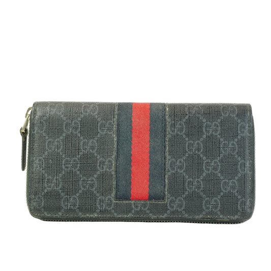 Gucci GG Supreme New Web Zip Around Wallet Dark Grey SHW