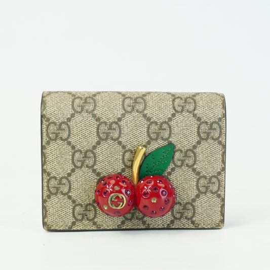 Gucci Cherry GG Supreme Card Case Wallet GHW