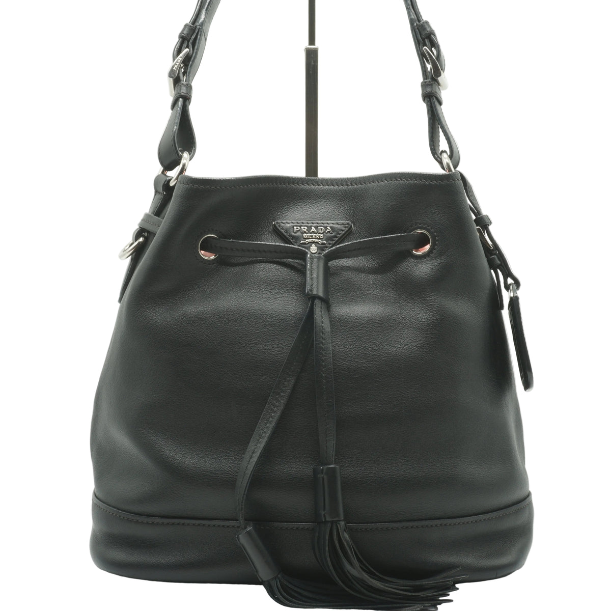 Prada	City Calf Leather Small Bucket Bag Black SHW