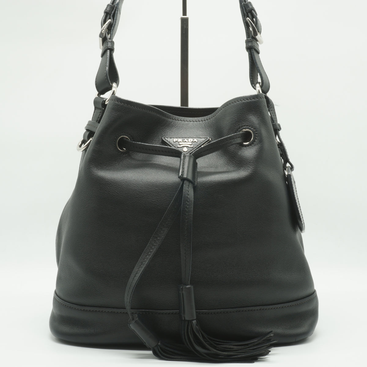 Prada	City Calf Leather Small Bucket Bag Black SHW