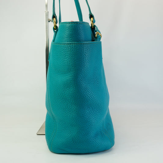 Prada Vitallo Daino Slide Pocket Tote Bag in Blue Medium GHW
