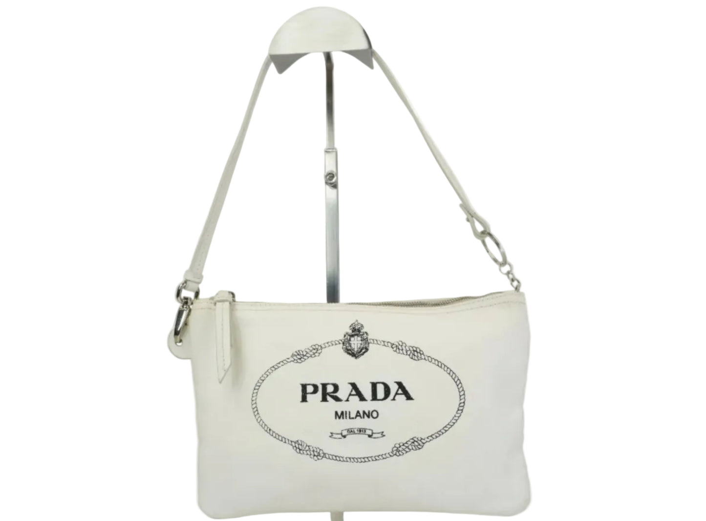 Prada Canapa Logo Canvas Pouch Small White SHW