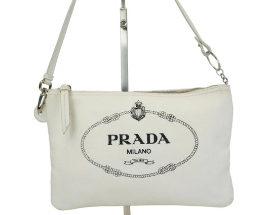 Prada Canapa Logo Canvas Pouch Small White SHW