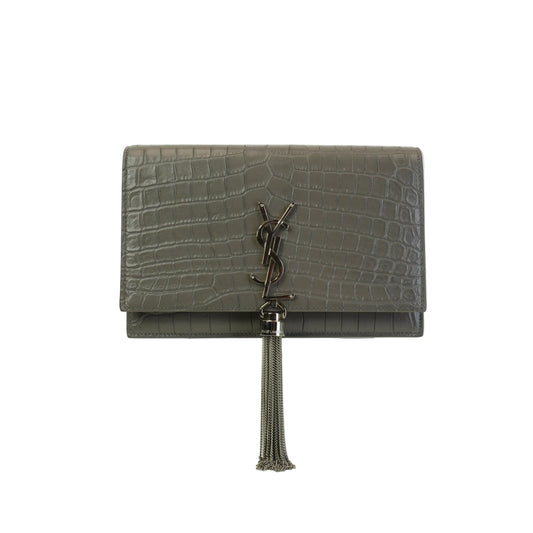YSL Crocodle-embossed calfskin Kate tassel chain Small GHW