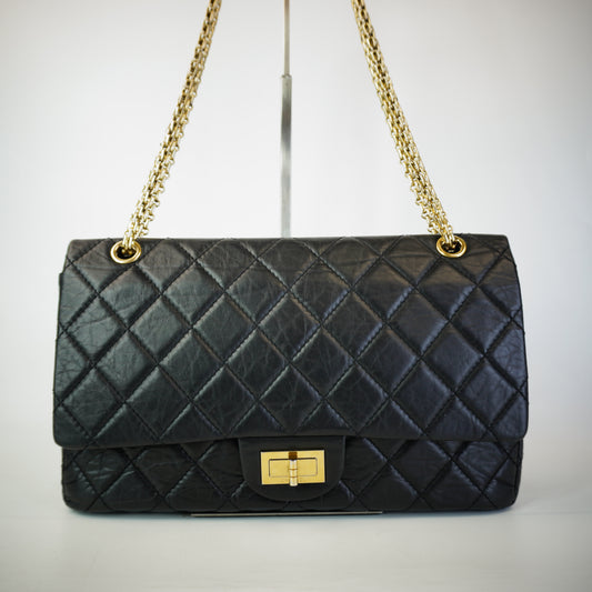 Chanel 2.55 Reissue Double Flap Black Calfskin  Medium GHW