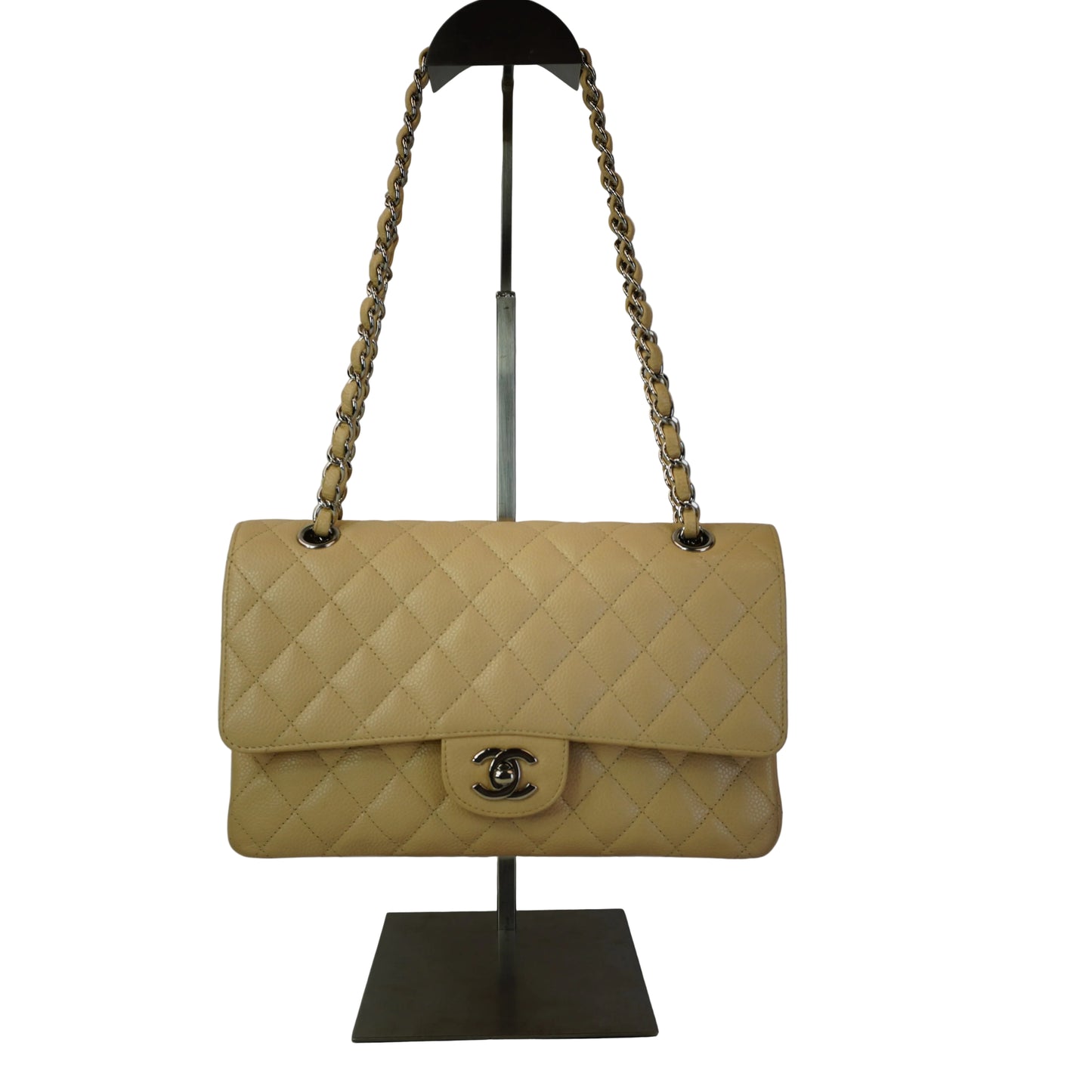 Chanel Classic Medium Double Flap Caviar Beige SHW