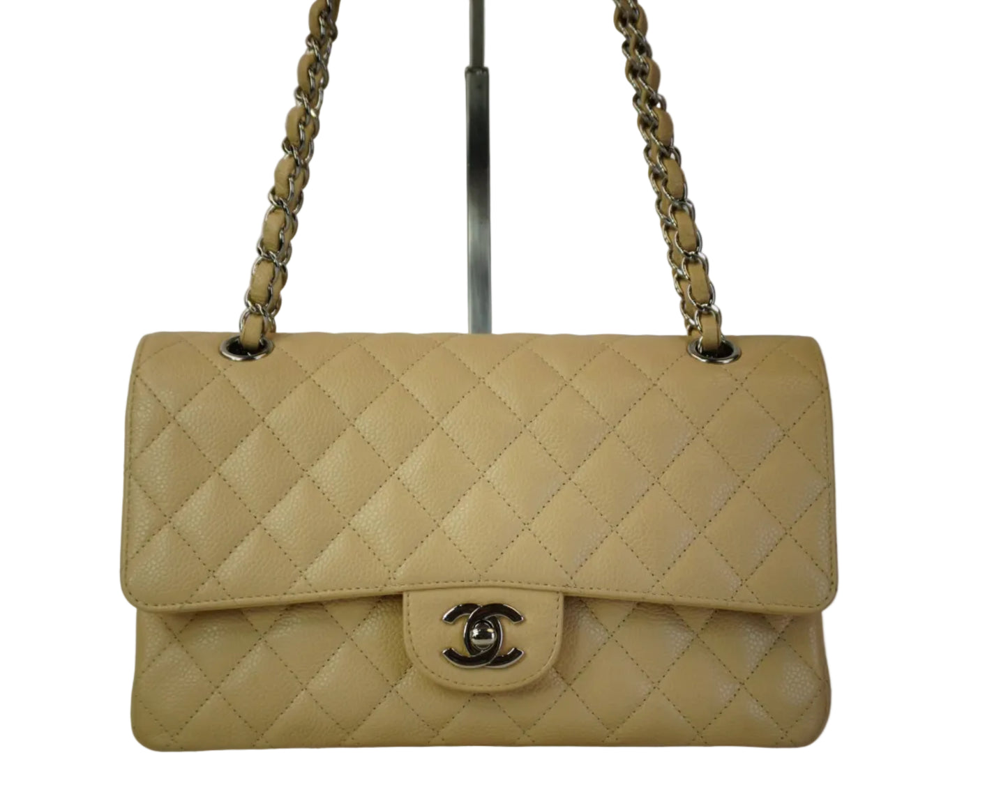 Chanel Classic Medium Double Flap Caviar Beige SHW