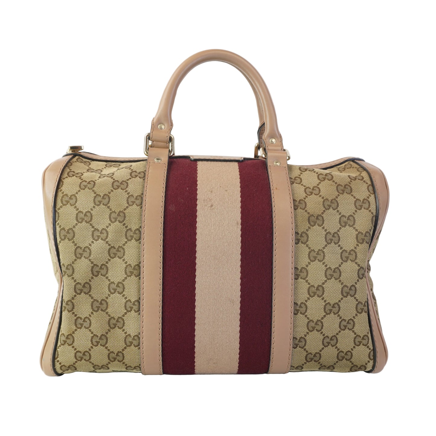 Gucci Vintage Web Boston Bag Beige