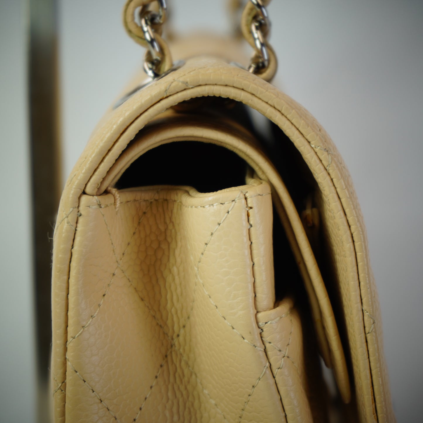Chanel Classic Medium Double Flap Caviar Beige SHW