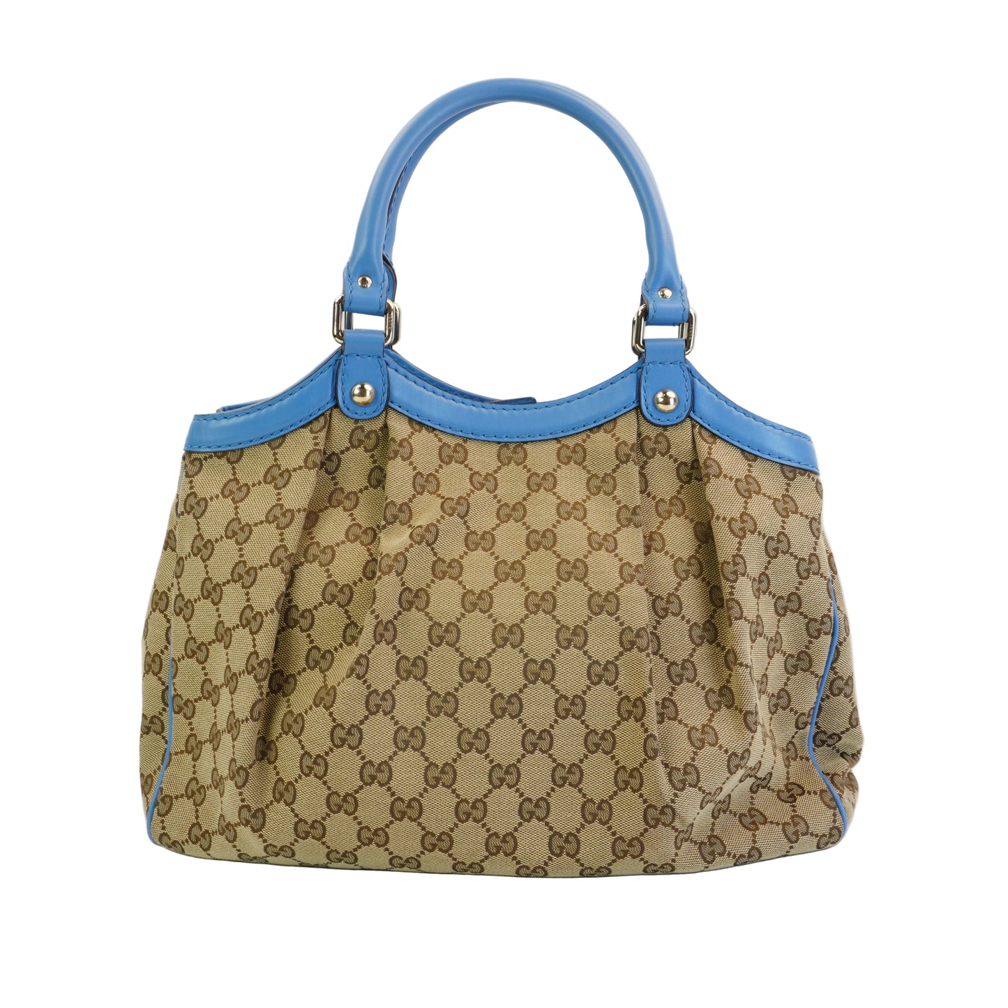 Gucci Biege GG Canvas With Distinct Blue leather Trim Medium GHW
