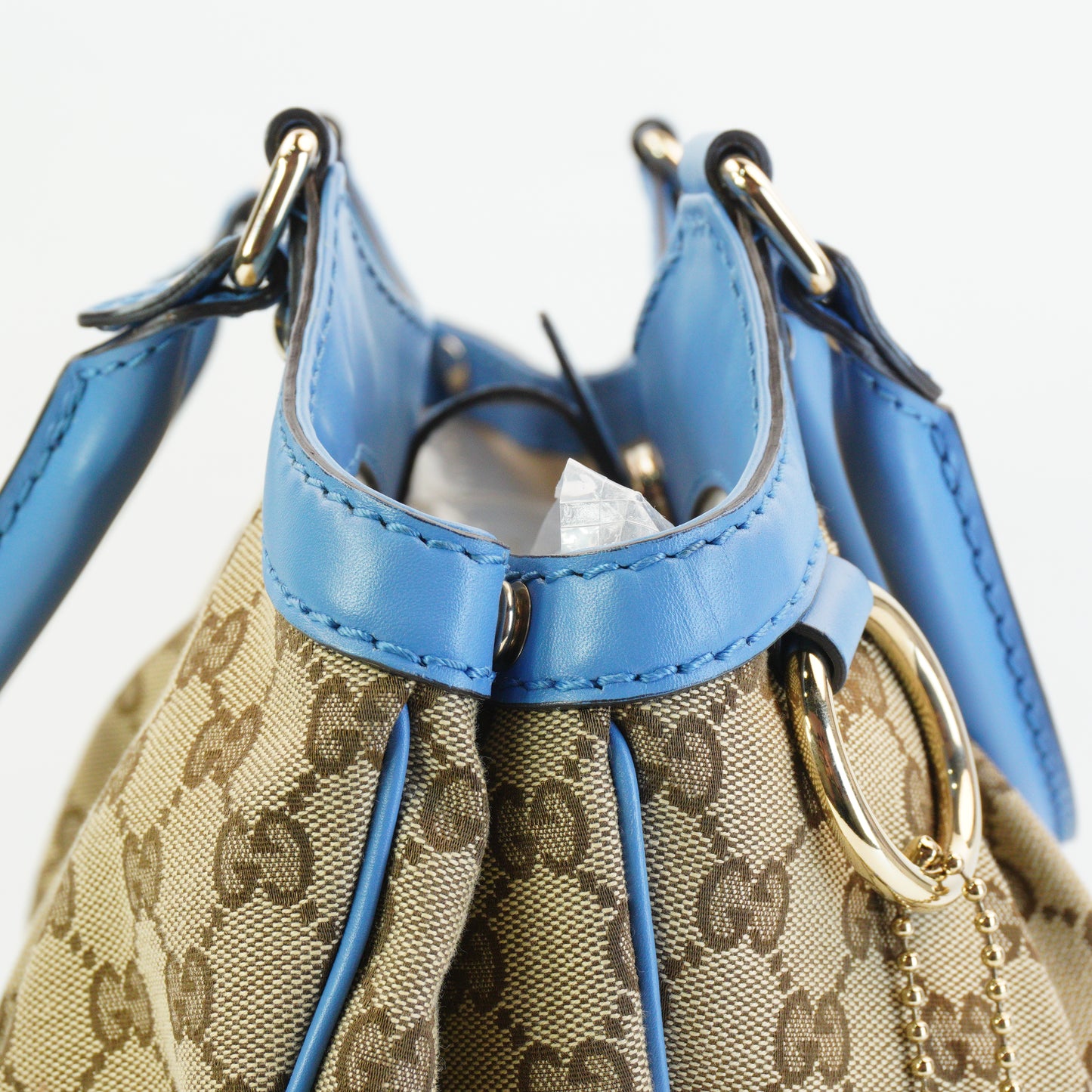 Gucci Biege GG Canvas With Distinct Blue leather Trim Medium GHW
