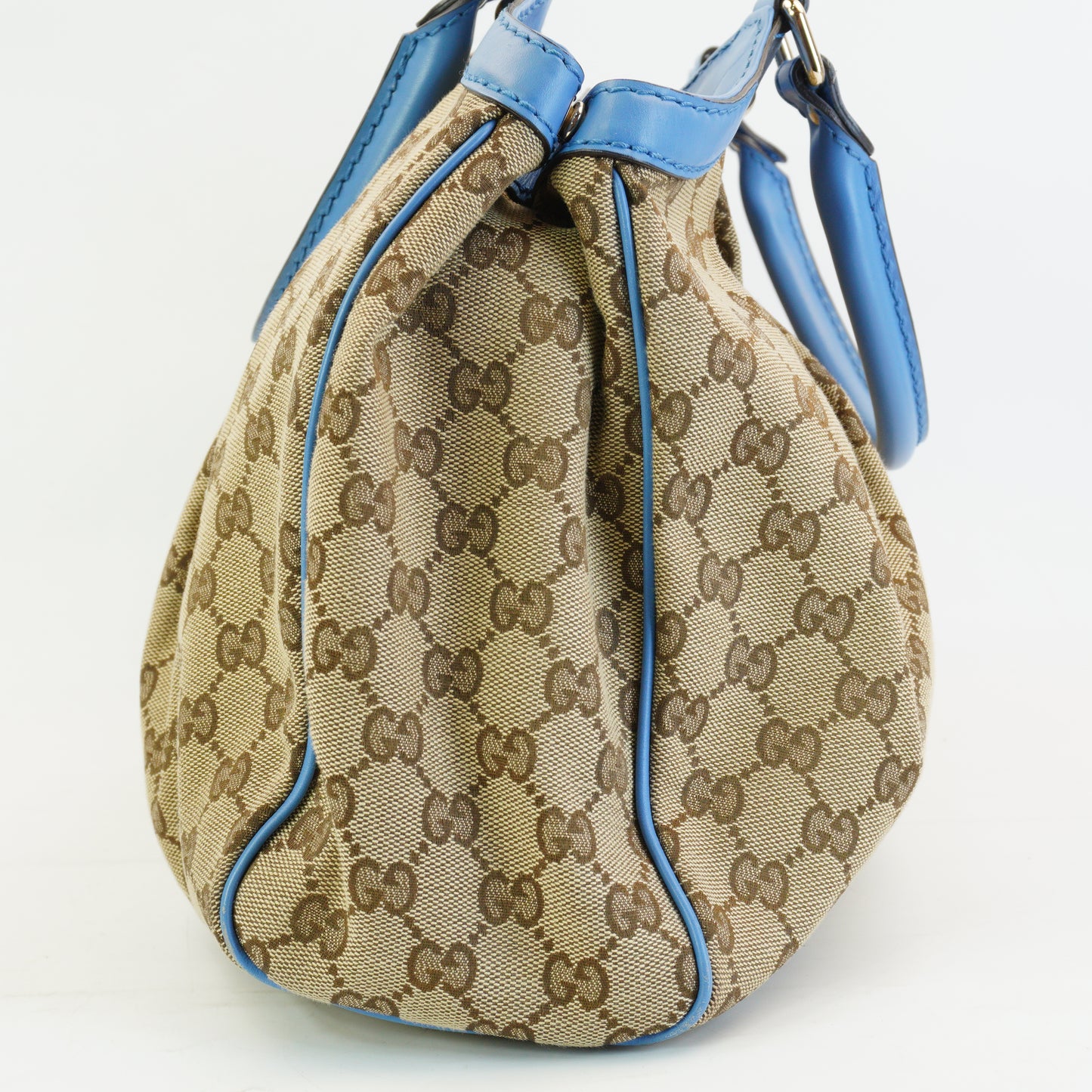 Gucci Biege GG Canvas With Distinct Blue leather Trim Medium GHW