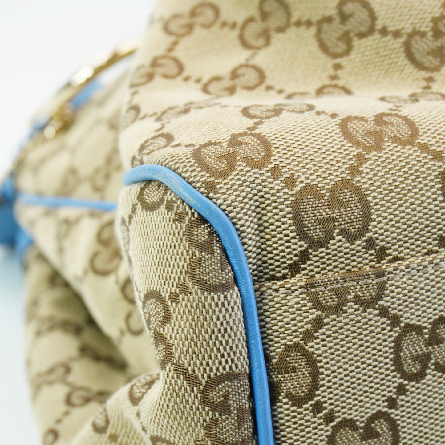 Gucci Biege GG Canvas With Distinct Blue leather Trim Medium GHW