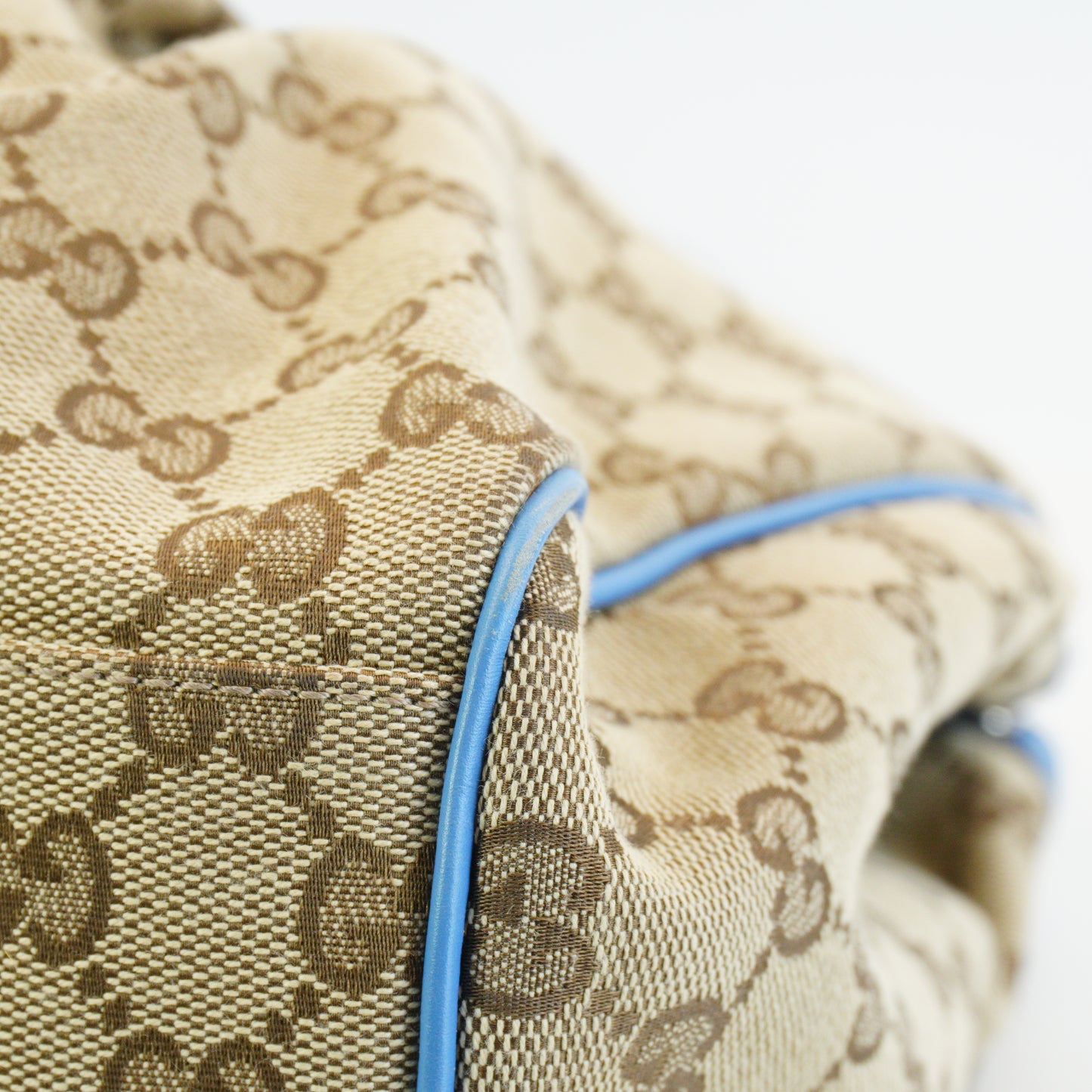Gucci Biege GG Canvas With Distinct Blue leather Trim Medium GHW