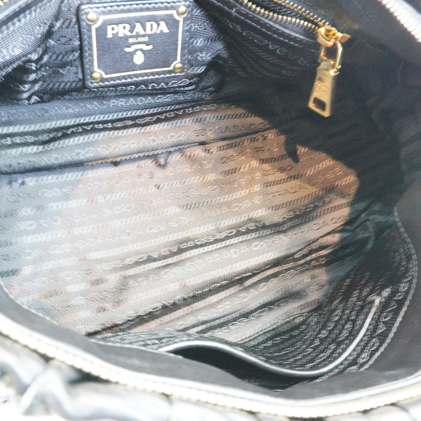 Prada Nappa Gaufre Leather Satchel Horizontal Small Black GHW